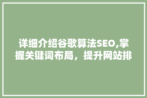 详细介绍谷歌算法SEO,掌握关键词布局，提升网站排名