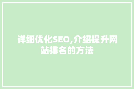 详细优化SEO,介绍提升网站排名的方法