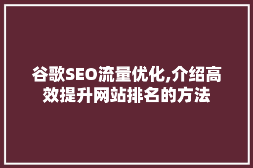 谷歌SEO流量优化,介绍高效提升网站排名的方法