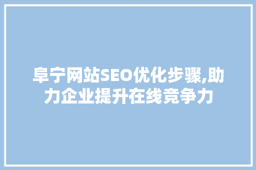 阜宁网站SEO优化步骤,助力企业提升在线竞争力