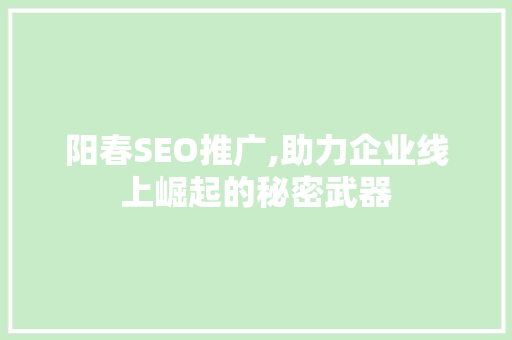 阳春SEO推广,助力企业线上崛起的秘密武器