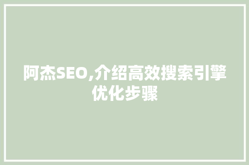 阿杰SEO,介绍高效搜索引擎优化步骤