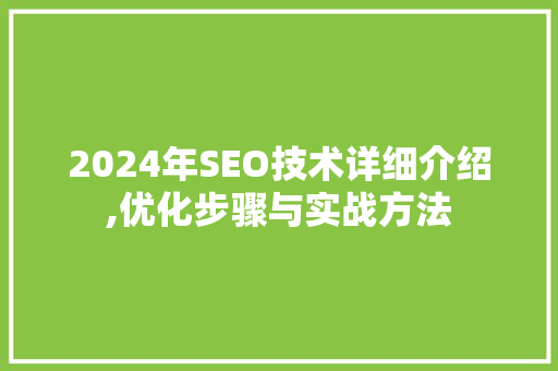 2024年SEO技术详细介绍,优化步骤与实战方法