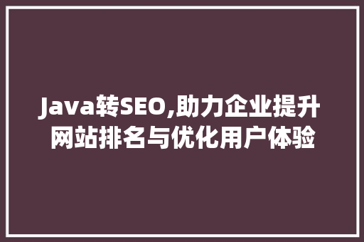 Java转SEO,助力企业提升网站排名与优化用户体验