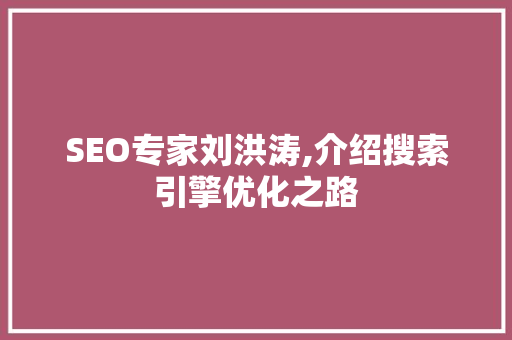 SEO专家刘洪涛,介绍搜索引擎优化之路
