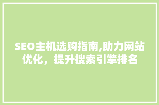 SEO主机选购指南,助力网站优化，提升搜索引擎排名