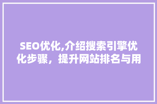 SEO优化,介绍搜索引擎优化步骤，提升网站排名与用户体验