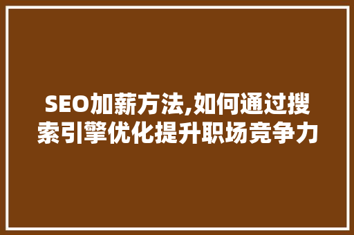 SEO加薪方法,如何通过搜索引擎优化提升职场竞争力