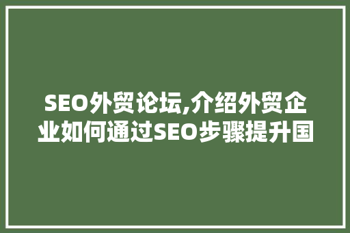 SEO外贸论坛,介绍外贸企业如何通过SEO步骤提升国际竞争力