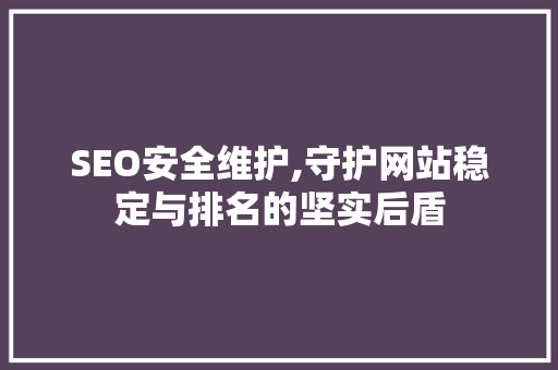 SEO安全维护,守护网站稳定与排名的坚实后盾