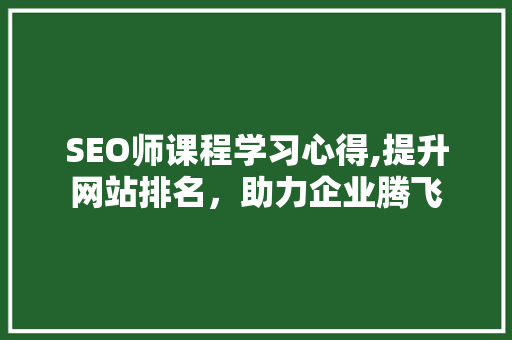 SEO师课程学习心得,提升网站排名，助力企业腾飞