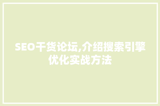 SEO干货论坛,介绍搜索引擎优化实战方法