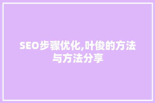 SEO步骤优化,叶俊的方法与方法分享