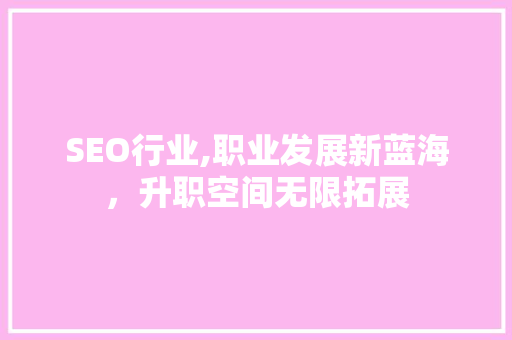 SEO行业,职业发展新蓝海，升职空间无限拓展