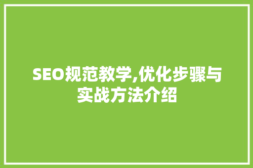 SEO规范教学,优化步骤与实战方法介绍