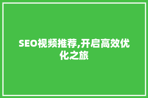 SEO视频推荐,开启高效优化之旅