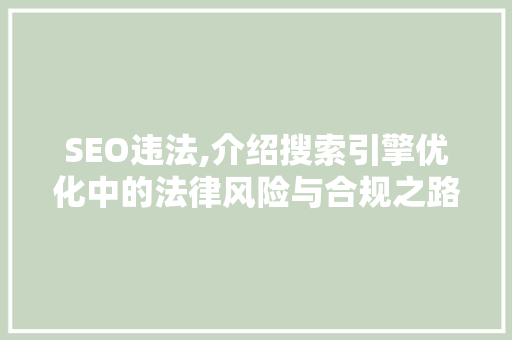 SEO违法,介绍搜索引擎优化中的法律风险与合规之路