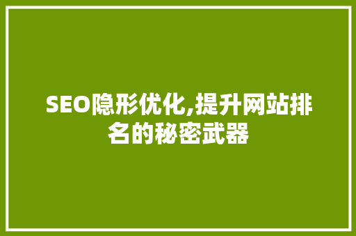 SEO隐形优化,提升网站排名的秘密武器
