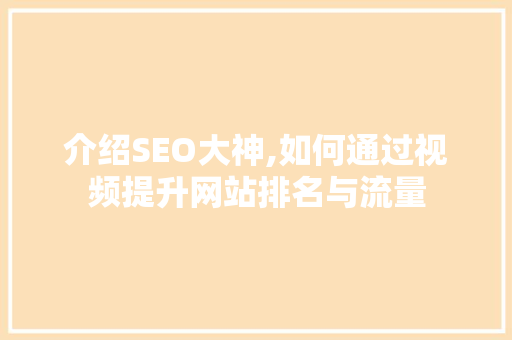 介绍SEO大神,如何通过视频提升网站排名与流量
