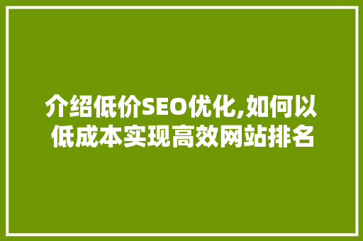 介绍低价SEO优化,如何以低成本实现高效网站排名