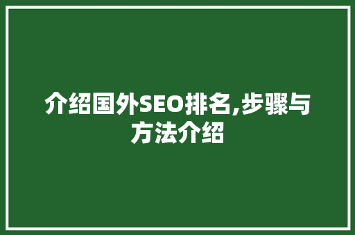 介绍国外SEO排名,步骤与方法介绍