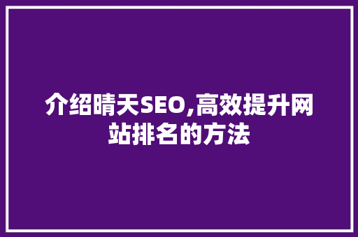 介绍晴天SEO,高效提升网站排名的方法