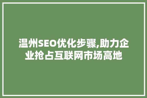 温州SEO优化步骤,助力企业抢占互联网市场高地