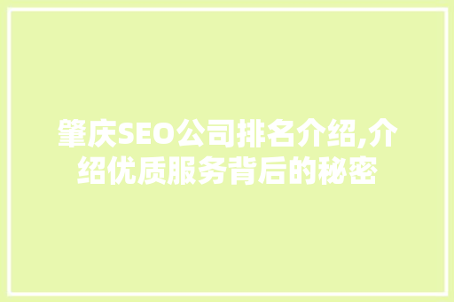肇庆SEO公司排名介绍,介绍优质服务背后的秘密