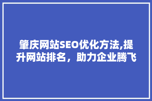肇庆网站SEO优化方法,提升网站排名，助力企业腾飞