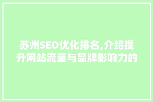 苏州SEO优化排名,介绍提升网站流量与品牌影响力的方法