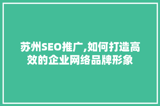 苏州SEO推广,如何打造高效的企业网络品牌形象