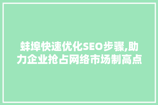 蚌埠快速优化SEO步骤,助力企业抢占网络市场制高点