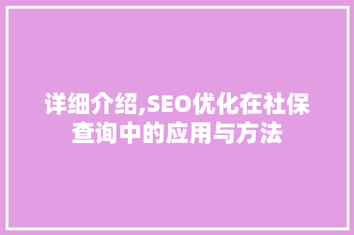 详细介绍,SEO优化在社保查询中的应用与方法