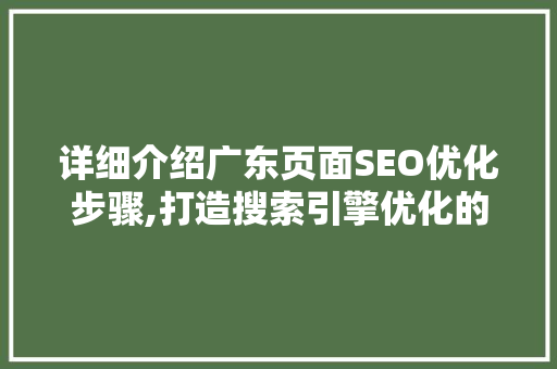 详细介绍广东页面SEO优化步骤,打造搜索引擎优化的高地