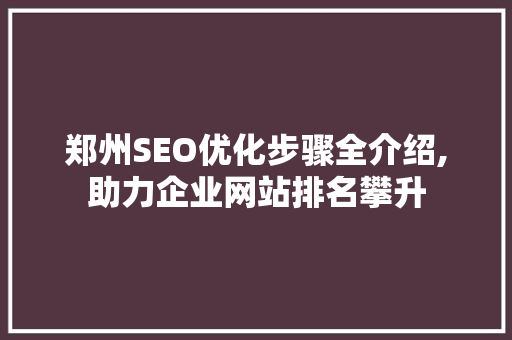 郑州SEO优化步骤全介绍,助力企业网站排名攀升
