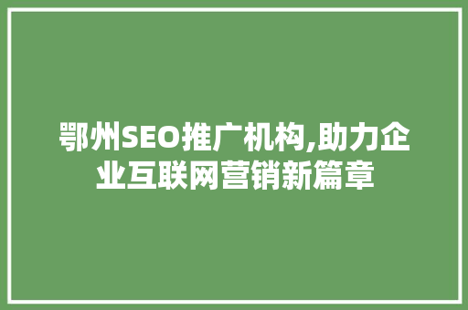 鄂州SEO推广机构,助力企业互联网营销新篇章