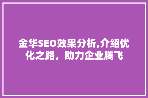金华SEO效果分析,介绍优化之路，助力企业腾飞  第1张
