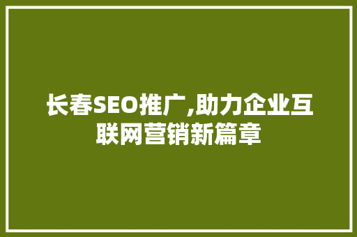 长春SEO推广,助力企业互联网营销新篇章  第1张