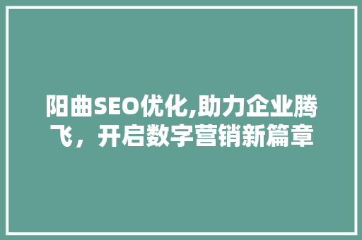 阳曲SEO优化,助力企业腾飞，开启数字营销新篇章