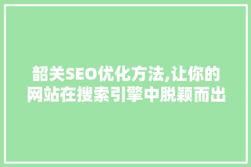 韶关SEO优化方法,让你的网站在搜索引擎中脱颖而出