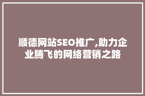 顺德网站SEO推广,助力企业腾飞的网络营销之路