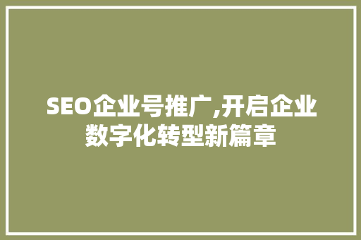 SEO企业号推广,开启企业数字化转型新篇章