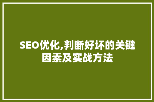 SEO优化,判断好坏的关键因素及实战方法