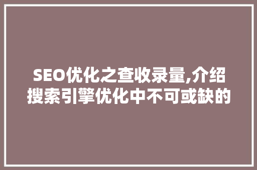 SEO优化之查收录量,介绍搜索引擎优化中不可或缺的一环