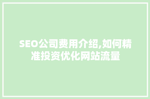 SEO公司费用介绍,如何精准投资优化网站流量