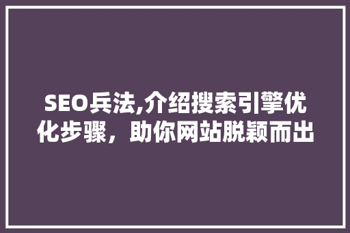 SEO兵法,介绍搜索引擎优化步骤，助你网站脱颖而出