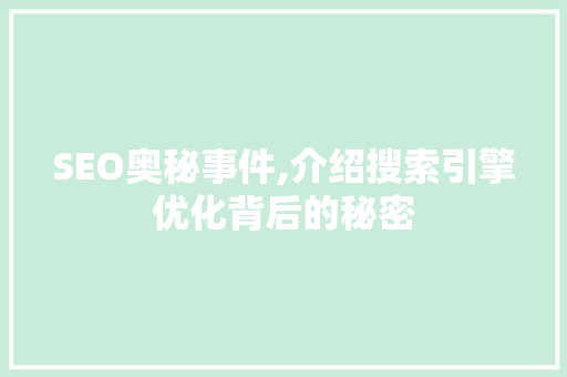 SEO奥秘事件,介绍搜索引擎优化背后的秘密