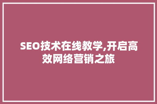 SEO技术在线教学,开启高效网络营销之旅