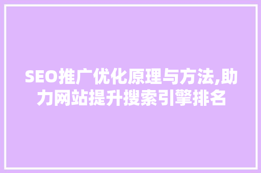 SEO推广优化原理与方法,助力网站提升搜索引擎排名
