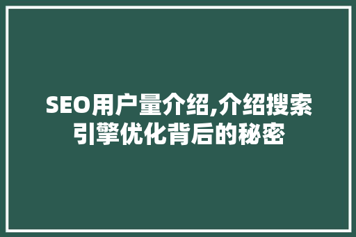 SEO用户量介绍,介绍搜索引擎优化背后的秘密
